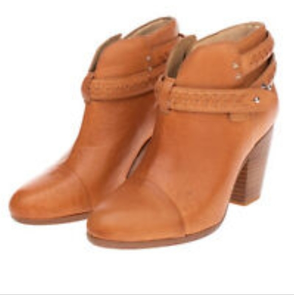 rag & bone Shoes - Rag And Bone cognac leather ankle Italian Harrow booties wraparound woven strap